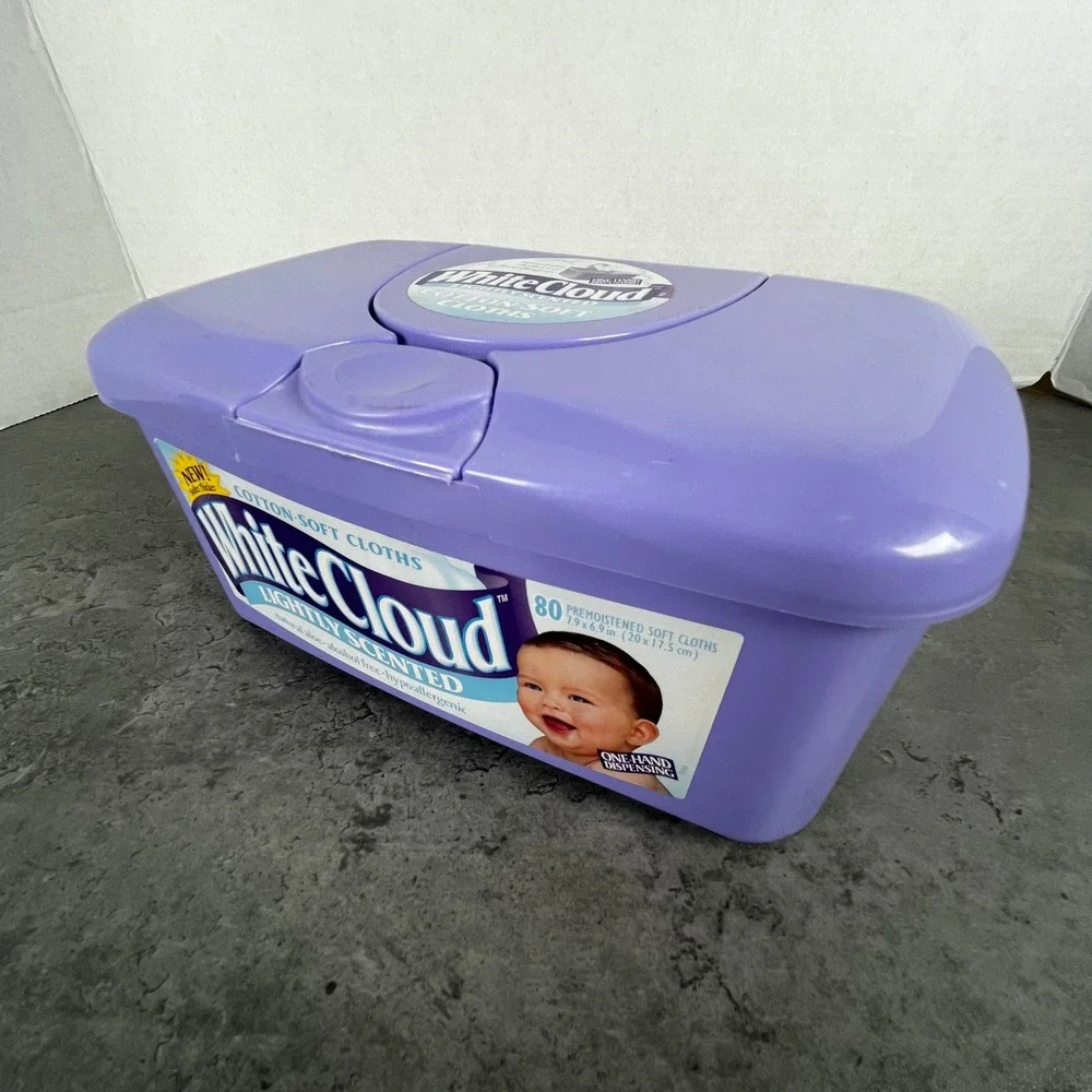 VTG White Cloud Cotton Cloths Wipes Dispenser Reusable‎ Purple - Dispenser Only